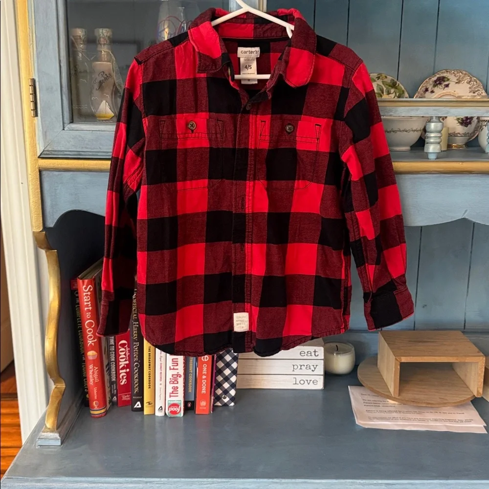 Carter's Kids Red and Black Plaid Button Down Shirt